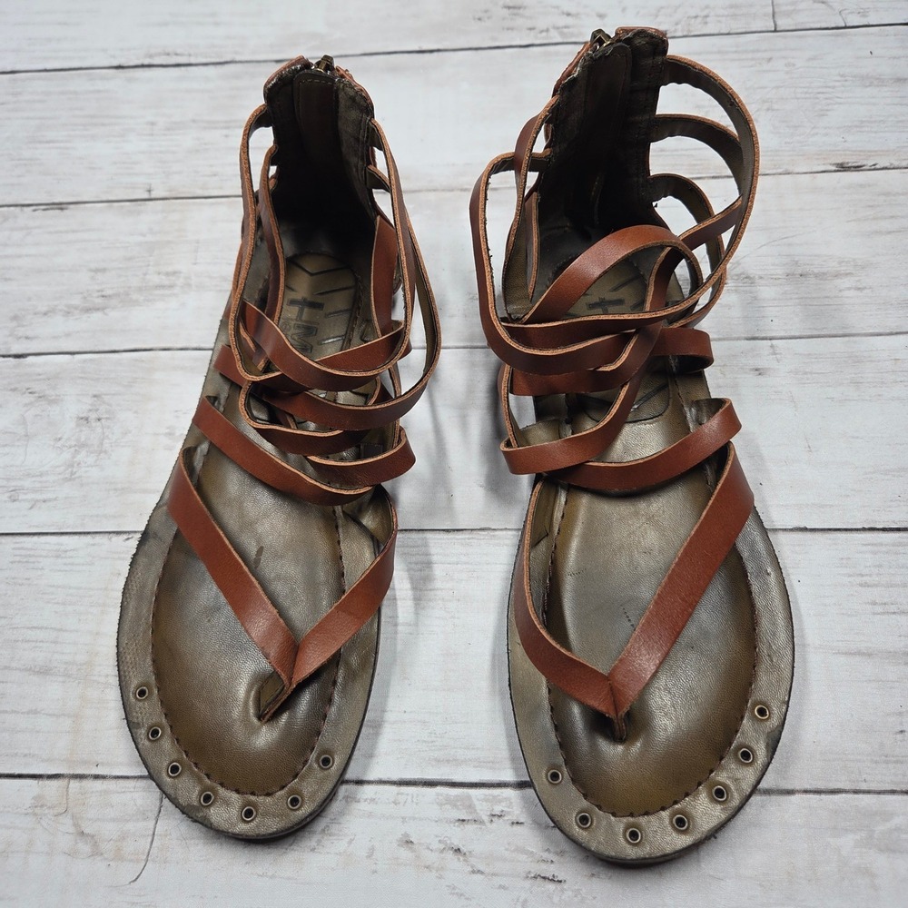 MIA Heritage Lilli Gladiator Sandals‎ Strappy Cage Women 7 Brown Leather Zipper